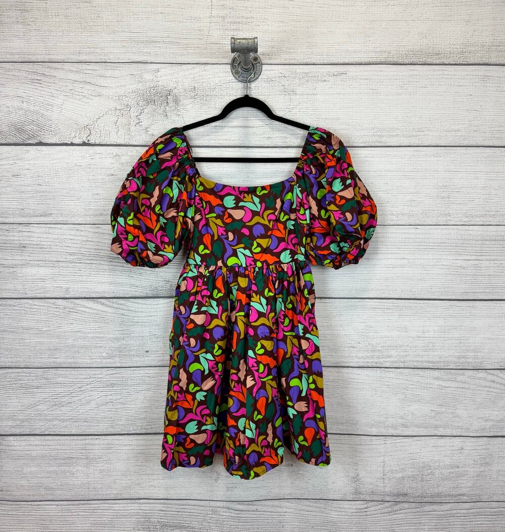 Peach Love Women's Square Neck Puff Sleeve Burgundy Colorful Dress Size Small